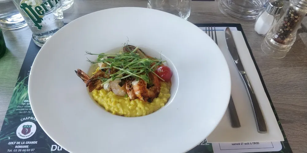 Risotto Safranée Gambas Et Condiment Poivrons